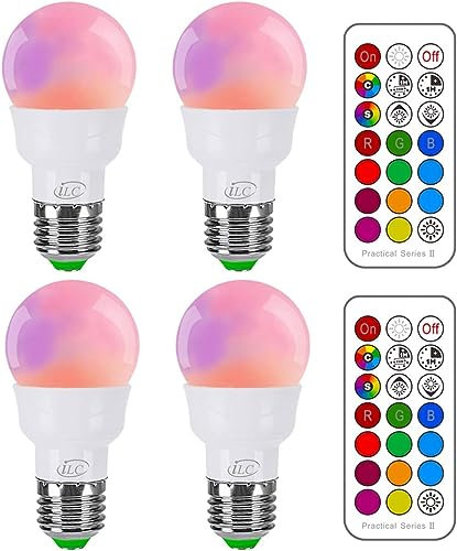 iLC Glühbirne mit Fernbedienung Farbwechsel Farbige Leuchtmittel LED Lampe Edison Dimmbare Farbige Leuchtmitte Lampen 5W E27 RGB LED Birnen - Dual Memory - 12 Farben - (4-er Pack)