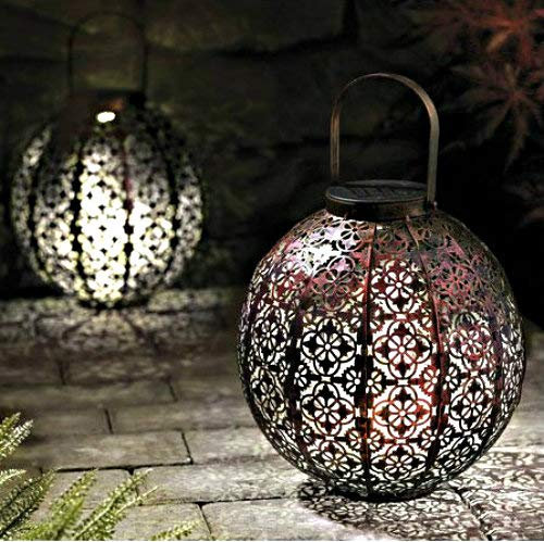 HomeZone® Large Solar Eastern Style Shabby Chic Hurricane Candle Lantern Hanging Silhouette Candle Holder Patio Storm Vase Table Lantern Or Window Centrepiece Indoor Or Outdoor Use.