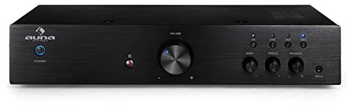 Auna Amplificador Audio Equipo de Musica para Casa, Amplificador HiFi y AV, Control de Agudos y Bajo, Amplificadores de Sonido Subwoofer, 1 Canal Audio y Altavoz, Mando, Entrada AUX, MP3 y CD