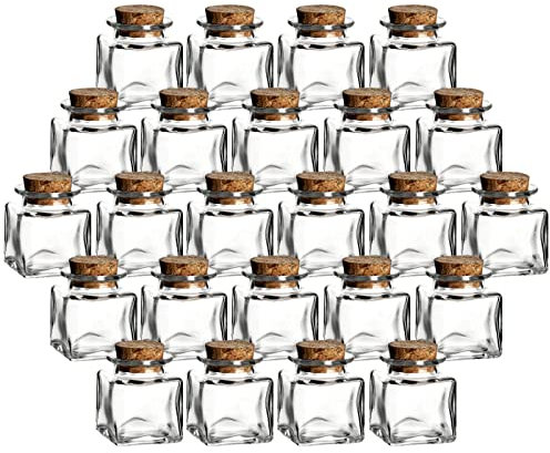 gouveo Lot de 24 pots à épices carrés 50 ml avec bouchons en liège – Petits pots en verre pour herbes et épices (KGE050PK)