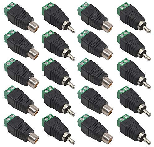 FULARR® 20Pcs Professionale RCA Connettore Kit, 10 Paia RCA Maschio Spina & Femmina Presa, 2Pin AV Vite Terminale Audio Video Connettore Adattatore, per CCTV Sistema Sicurezza
