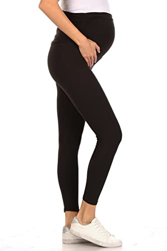 Leggings Depot Women's Maternity Leggings Over The Belly Pregnancy Casual Yoga Tights (Black, X-Large)