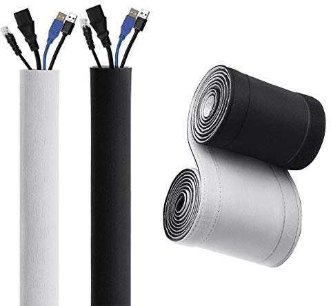 10cm Wide Cable Management Sleeve, Flexible Neoprene Cable Tidy Tube for Desk TV Computer Cord Cover Wire Hider, Black and White Reversible (Inside Diameter ∅ 2.5cm/0.98in) (1.5m)