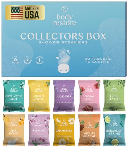 Body Restore Shower Steamers Aromatherapy 30 Pack - Relaxation Birthday Gifts for Women and Men, Travel Essentials, Stress Relief and Self Care - Collectors Box
