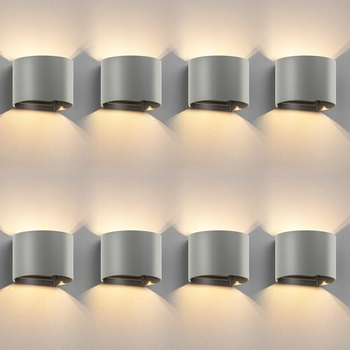 ledscom.de 8x Wandleuchte RUNEL für außen, IP65, Up-/Downlight, grau matt, rund, 1x G9 max. 10W