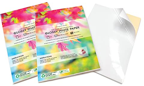 Evergreen Goods A4 White Glossy Self-Adhesive Sticker Paper | 100 Sheets