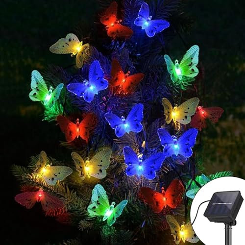 Guirlande Lumineuse Solaire, XRR 12LED papillon Lumineuses Solaires Exterieur 8 Modes IP65 Etanche Lampion Solaire Exterieur lumières de paysage pour Jardin, Terrasse, Noël, Balcon, Fête