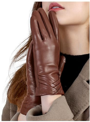 GSG SINCE 1998 Lederhandschuhe Damen Gefüttert Echtleder | Gefüttert mit Wolle, Touchscreen-Thermo-Handschuhe in stilvollem Design für Winter