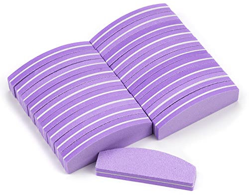20 Taco Pulidor Uñas, Esponja de Grano 100/180 limas de uñas lima de uñas para las uñas de las manos limas de uñas de doble cara que se pueden lavar y reutilizar Herramientas de Manicura (Morado)