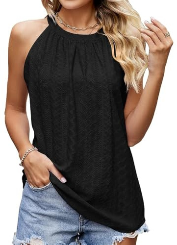 BKEPDY Canotte Donna Estive Tank Top Halter Neck Canotta Traforata Elegante Maglietta Cotone Tshirt Senza Maniche Abbigliamento Estivo Camicia Casual Magliette Traspirante