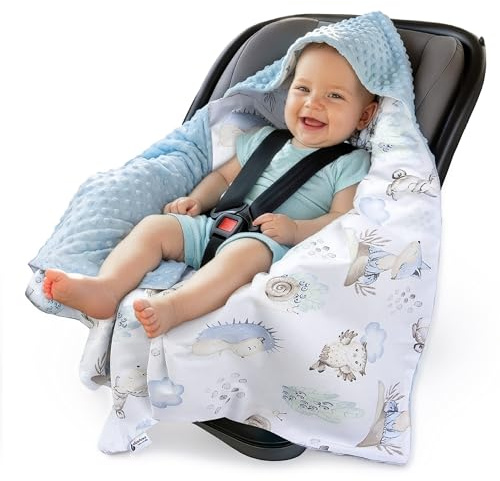 Medi Partners Coperta neonato ovetto Sacco per Passeggino - 100% Cotone universale Blanket 85x85cm fodera protettiva Morbida e Accogliente Passeggini Marsupio (Cervo e Riccio con Minky celeste)