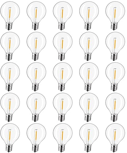 LiEiDi 25-Pack G40 LED Replacement Light Bulbs, E12 Screw Base Shatterproof Globe Bulbs for Outdoor String Lights, 0.6Watt Equvalent to 5 Watt Incandescent Bulbs, Warm White 2200K