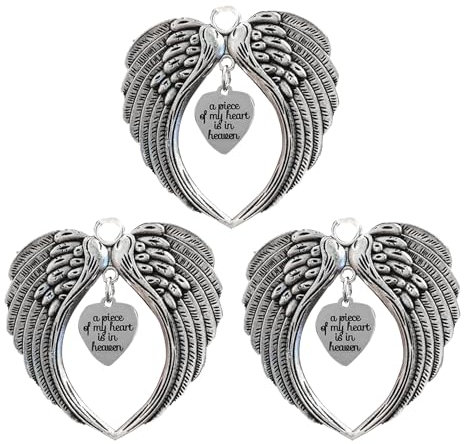 3 Pièces Ornement d'Aile en Alliage, Mémorial Noël, Coeur Décorations Voiture Commémoratives, Ange Gardien Pendentif