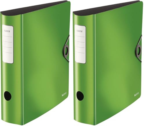 Leitz Qualitäts-Ordner 180° Active Solid, A4, Breit, Abgerundeter Rücken, 8,2 cm breit, Gummibandverschluss, Leichtes Polyfoam, Plastik-Ordner, Hellgrün, 10471050 (Packung mit 2)