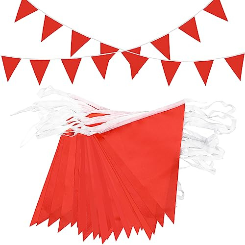 Topeedy 40m-80pcs Red Bunting Banner, 131.2ft Red Outdoor Waterproof Triangle Flags Supply for Birthday Party Baby Shower Weeding Festival Decoration