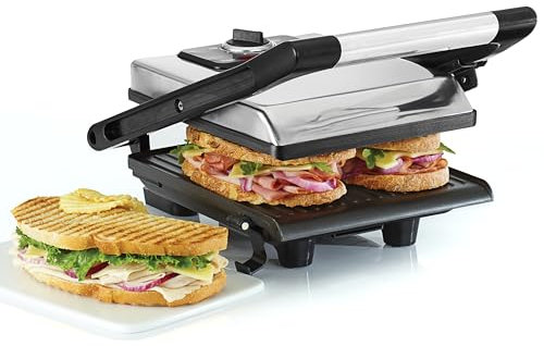 BELLA Pressa per Panini, Tostapane e Griglia Elettrica da Interno con Piastre Doppie Antiaderenti, Coperchio Regolabile in Altezza e Vassoio di Raccoglimento Rimovibile, Acciaio Inossidabile