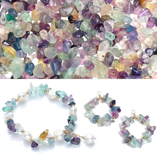 HERZONE ca 450 ädelsten fluoritpärlor 2 strängar natursten kristaller att trä på för gör-det-själv armband och halsband