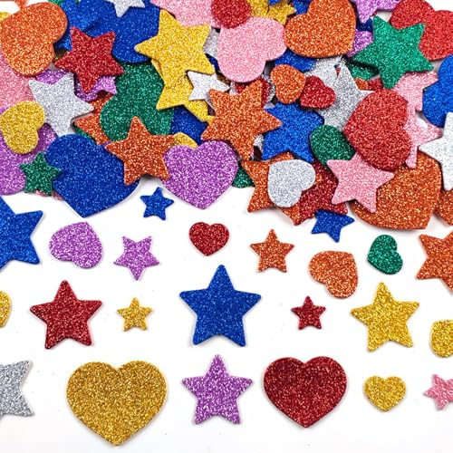 QSZHSL 300 Pezzi Adesivi Glitterati, Cuore e Stella, Carta, Adesivi Autoadesivi, Decorazione per Casa e Album di Ritagli