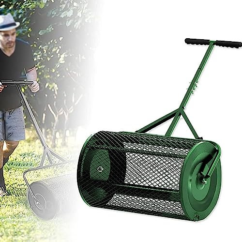 Spandiconcime per compost da 24 Spandiconcime per torba con maniglia regolabile a forma di T Spandiconcime in rete metallica in acciaio, spandiconcime per torba, terriccio, semina, rullo spandilet