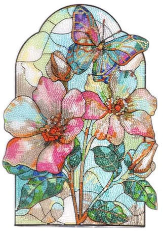 Ideen mit Herz Pittura con Diamanti per Finestra | Effetto Vetro Artistico | Decorazione e Fai da Te | Materiale: PET (Farfalla con Fiori)