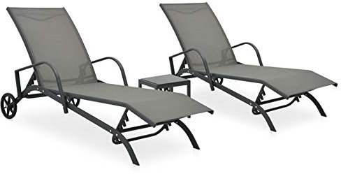 Xichuzi Sonnenliegen 2 STK. mit Tisch Textilene und Stahl, Gartenliege, Liegestuhl, Sonnenstuhl, Sonneninsel Outdoor, Liegen, Gartenmöbel, Bäderliege, Relaxliege - 47846