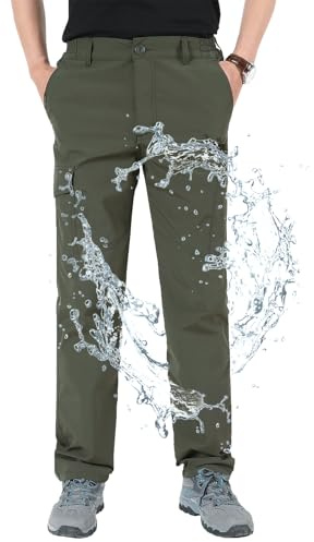 Aotoyou Pantalones de senderismo para hombre, resistentes al agua, de secado rápido, softshell, 6 bolsillos, Verde militar