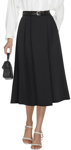 Casly Lamiit Black Skirt Women Summer Knee Length Skirt A Line High Waisted Skirts with Pockets Business M