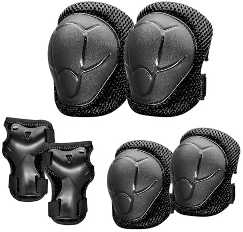 Protective Gear Set, Knee Pads for Kids 3-10 Years Old, Toddler Elbow Pads, Wrist Guards, Skating Cycling Bike Rollerblading Scooter (Black, Medium（6-12years）)