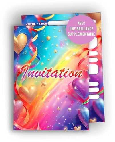 Edition Colibri Cartes d’invitation arc-en-ciel – 10 cartes A6 à remplir | Invitations féeriques pour anniversaire fille, fête cœur, étoiles, magique