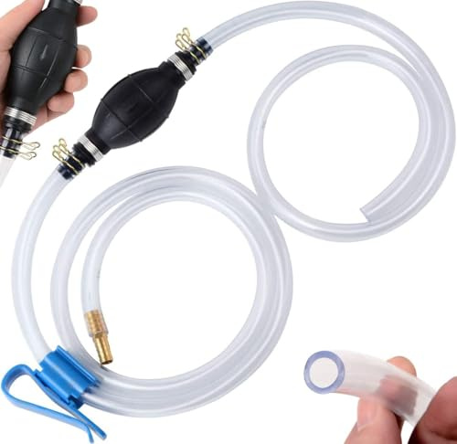 Siphon Pump Kit Fuel Transfer Pump for Gasoline Gas Oil Fuel Petrol Diesel Fluid Water Fish Tank,Hand Water Pump with 2 Durable PVC Syphon Hoses with Hose Clip,Metal Buckles(2M)