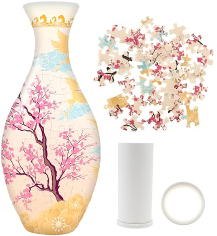 3D Puzzles Vase, 160 Pieces of Unique 3D Jigsaw Puzzle Flower Vase for Adults to Flower Arrangement and Home Decoration, Blossoming Flowers Themed Art Crafts Housewarming Gift(Pink)