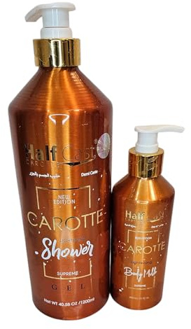 2 in 1 Half Cast Carotte Shower Gel 1200ml & Lotion 450ml Body Milk - New Edition Lightening Formula 2pcs