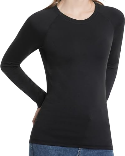 Homord T-Shirt Thermique Femme, Haut sous-Vêtement Ski Manches Longues | Haut thermique femme chaud, sous-pull thermique, idéal comme sous-couche, couche de base ski et sous-vêtement hiver