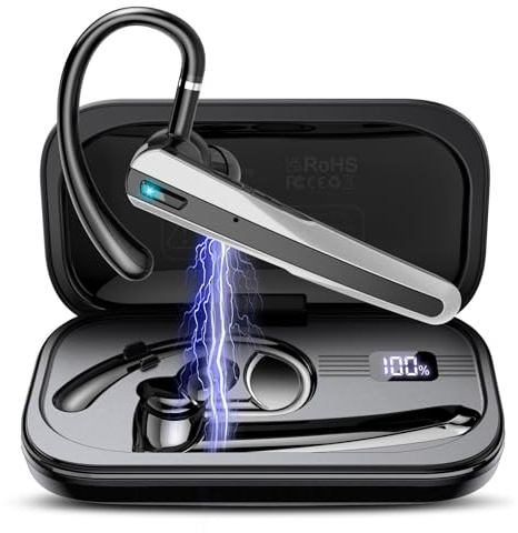 Atheewon Auricolare Bluetooth, 120 Ore Conversazione Auricolari Bluetooth 5.3, Cuffie Wireless con Microfono Antirumore, Cuffie Bluetooth Singolo con Gancio Girevole per Guida/Lavoro/Business