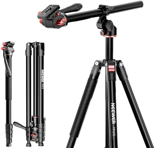 NEEWER Basics Overhead enbenskamera med flytande huvud och horisontell mittpelare, 75,4 tum hög DSLR-videostativ i metall resor, ark och vändbara fötter, maximal belastning 17,6 kg, TP015