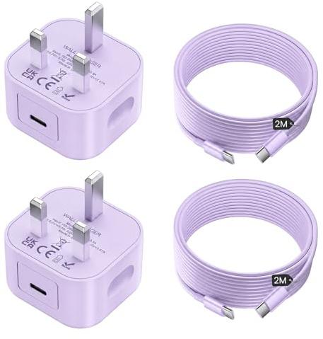 for iPhone 17 16 15 Charger, USB C Fast Charging Adapter with 2M Cable | [USBC to C], 2 Pack 25W PD Plug for iPhone 17/17 air/16/15/15/Pro/Pro Max, iPad Pro/Air/Mini（Purple 2m+2m）