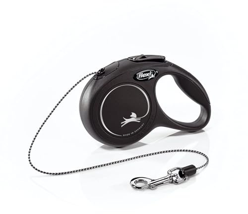 FLEXI® Classic XS Cord Retractable Dog Leash (Black)-10 ft for Extra Small, Tiny Dogs up to 18 lbs| Ultra Compact Pocket-Size, 3-Finger Grip, German Quality| Tangle-Free, One-Hand Brake, Pause & Lock