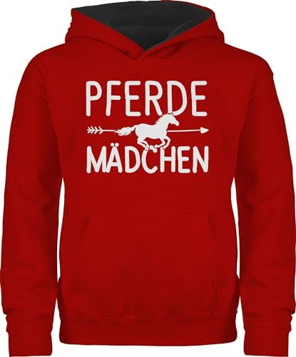 Shirtracer Pullover Kinder Hoodie Jungen - Pferd - Pferde Mädchen - Pferdemädchen - 152 (12/13 Jahre) - Rot/Schwarz - reitbedarf pferdepulli reiten fjordis Pulli pferdepullies Pferde+Pullover+mädchen