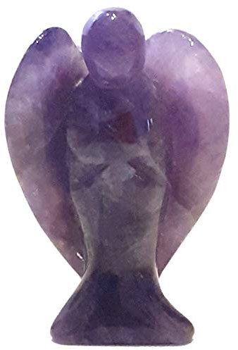 Amethyst-Stein Kristall Engel-Figur Schutzengel | Heilstein Glücksbringer Taschenengel | Friedensengel Reiki Deko-Objekt und Geschenk (Lila, Amethyst)