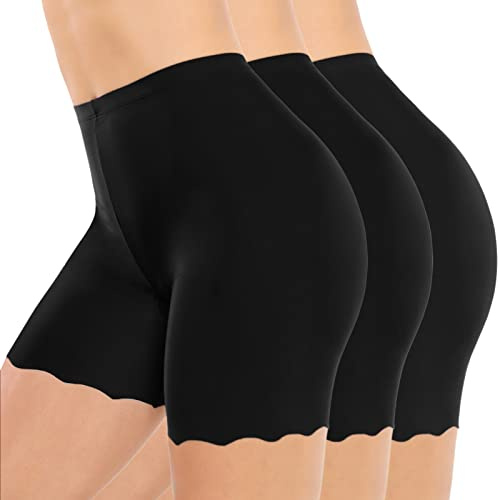 UMIPUBO Dam boyshort trosor sömlös stretch hög midja damer halka shorts 3-pack kvinnors släta trosor multipack nylon leggings underkläder trosor för underklänningar plusstorlek, Tre poäng svart x 3, XXL