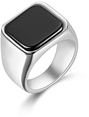 Herren Ring mit Onyx Schwarz Silber Edelstahl Bandring Siegelring Größe 64