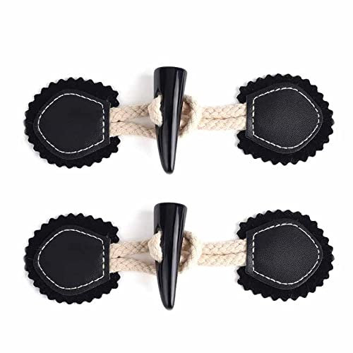 GIVBRO Horn Leder Knebelknopf Verschluss Knöpfe Ersatz Zubehör für Zuhause Nähen Mantel Schal Handmade Schwarz, 2 Stück
