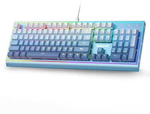 Redragon K654 RGB-Gaming-Tastatur, 104 Tasten Kabelgebundene Mechanische Tastatur mit Gewichtetem Aluminiumrahmen, Aktualisiertem Hot-swap-Schalter Sockel, Roten Switches, Farbverlauf in Blau