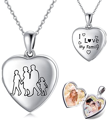 JFASHOP Herz Medaillon Kette 925 Sterling Silber Foto Gravur Medaillon Anhänger Schmuck Graviert Für Unisex Männer Frauen