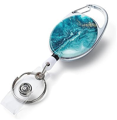 IOSPKKIO® Einziehbare Ausweisrollen, Blau Marmor, doppelseitiges Farbdruckmuster Einziehbare Ausweishalter, mit einziehbarem Ausweisclip, Schlüsselanhänger