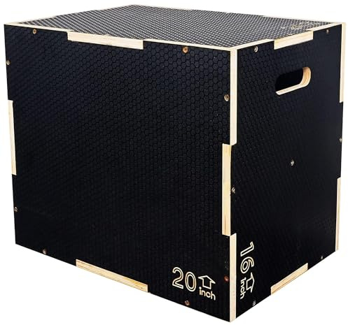 Fitvids 3-in-1 Plyo-Box aus Holz, rutschfest, für Plyometrische Übungen, 40,6 x 50,8 x 61 cm, Schwarz