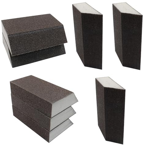 Unlorspy 8-teiliges abgewinkeltes Schleifschwamm-Sortiment, 10,2 x 7,1 x 2,5 cm, Schleifschwammblöcke, Körnung 80, waschbar und wiederverwendbar, Schleifpapierschwämme zum Polieren von Holz, Handwerk,