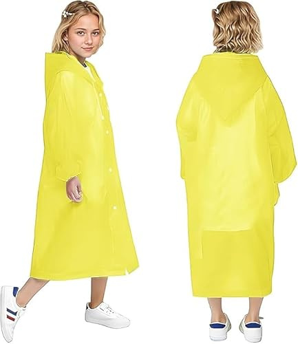 Voarge Raincoat for Kids, Boys Girls Poncho Lightweight Transparent Reusable with Hood, Festival, Rain Poncho for Bicycle, Hiking, Cycling, Traveling, lemon tree, 92