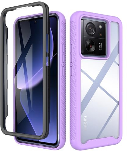 ESTH® Funda para Xiaomi 13T Pro/Xiaomi 13T [Protección Completa Anti-caída de 360°] Carcasa Transparente de Grado Militar con Protector de Pantalla Incorporada, Púrpura Claro