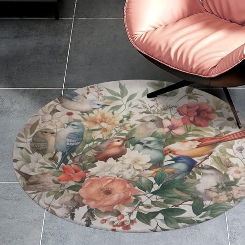 Runder Teppich, saugfähig, rutschfest, 90 x 90 cm, waschbar, Überwurf, Teppich, Vögel in meinem Garten, Wohnzimmer, Teppich, groß, weich, für den Innenbereich, für Schlafzimmer, Küche, Waschküche,